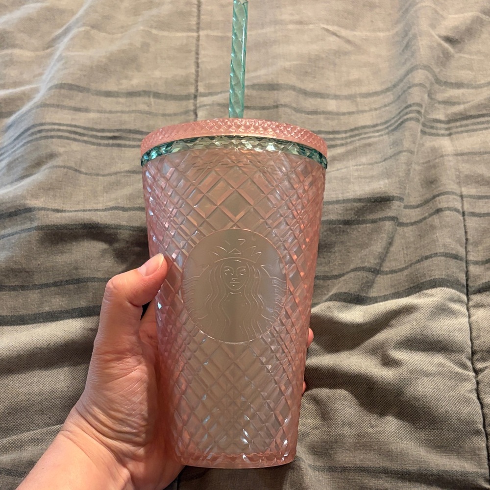 Starbucks Jeweled Pearl Pink Tumbler with straw 16 oz
